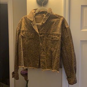 Free people leopard print jean jacket